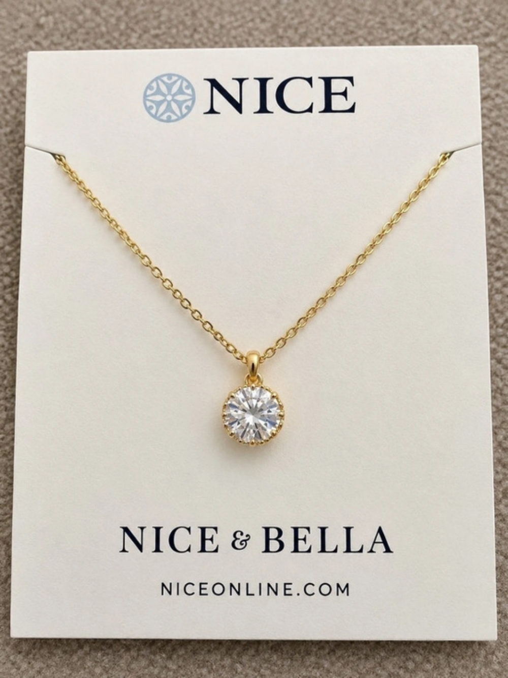 Nice & Bella Diamonice Pendant Necklace Gold & Clear NWT